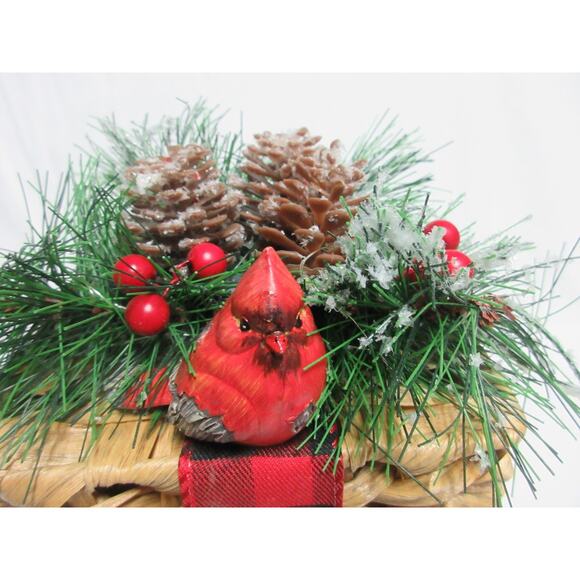 Christmas Gift Present Rattan Box Light Up Cardinal Buffalo Plaid Pinecones 6x6 - Picture 3 of 8